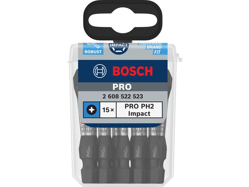 15-delni komplet vijačnih nastavkov Bosch PRO Phillips Impact, PH2, 55mm, 2608522523